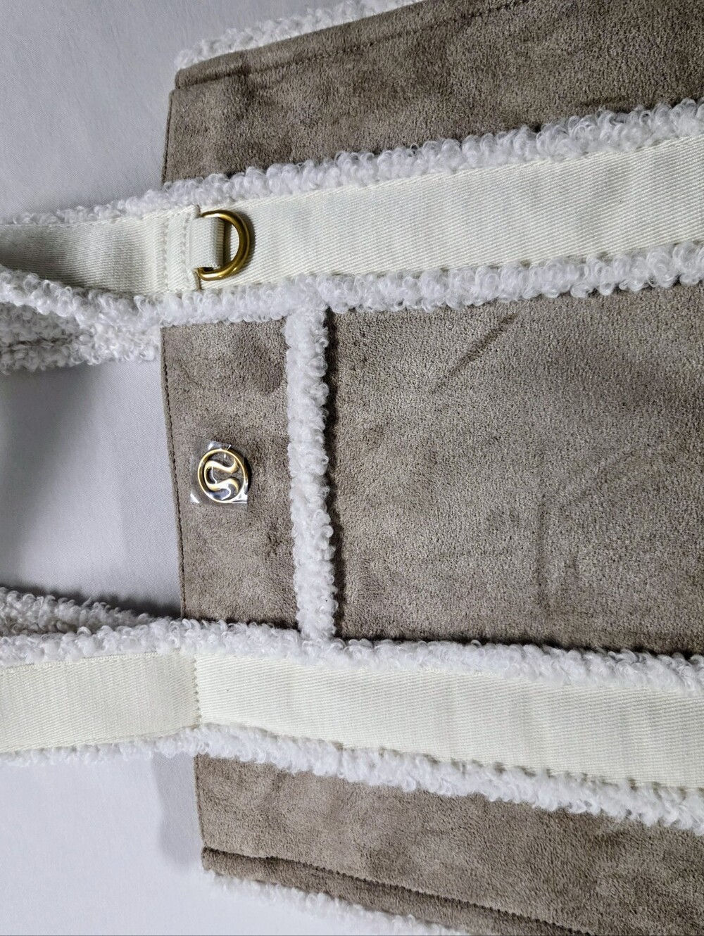 Lululemon Cream & Taupe Suede Tote Bag with White Trim